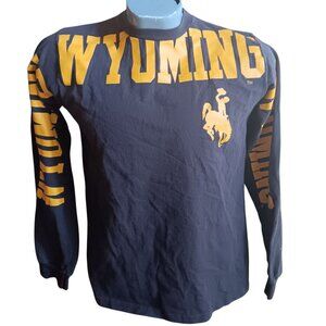 Vintage T-shirt Small Wyoming Print Sleeve AOP Crewneck Y2K Cowboy Brown